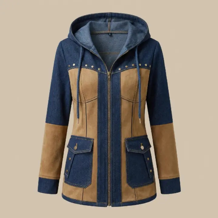 ADRIANA | GIACCA CON CAPPUCCIO BLU NAVY E BEIGE