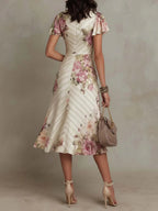 ALBA | ELEGANTE VESTIDO MIDI RETRO DE SATEN CON ESTAMPADO FLORAL
