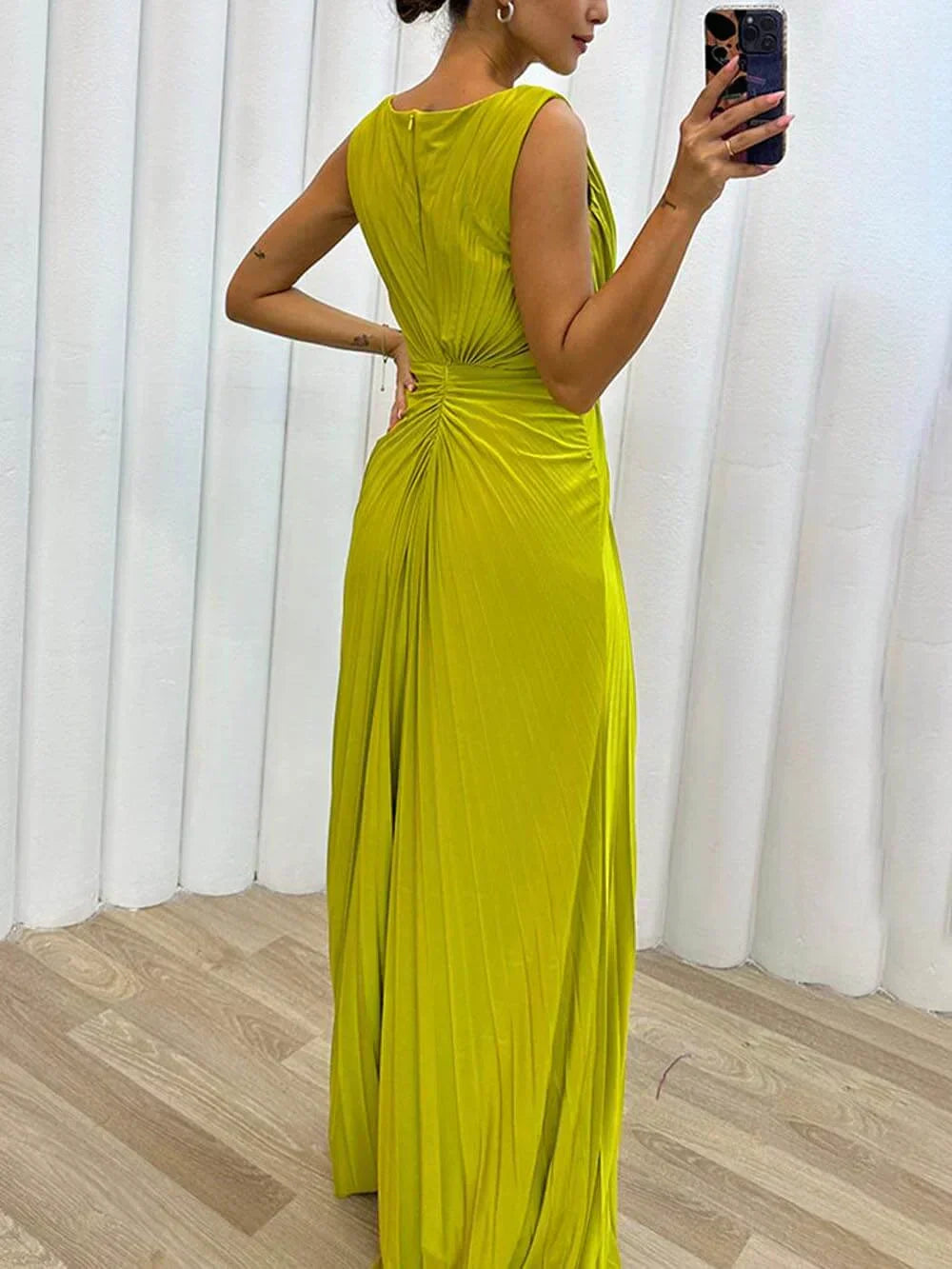 MERCEDES | VESTIDO LARGO DE NOCHE PLISADO