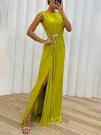 MERCEDES | VESTIDO LARGO DE NOCHE PLISADO