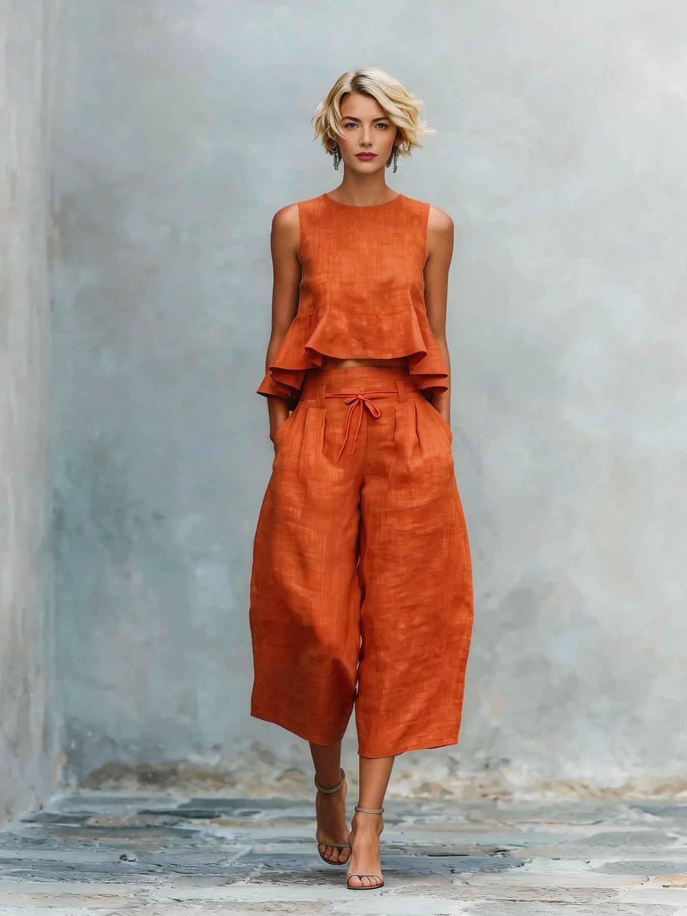 DAFNE | TRAJE DE DOS PIEZAS PARA MUJER CON BAJO CON VOLANTES