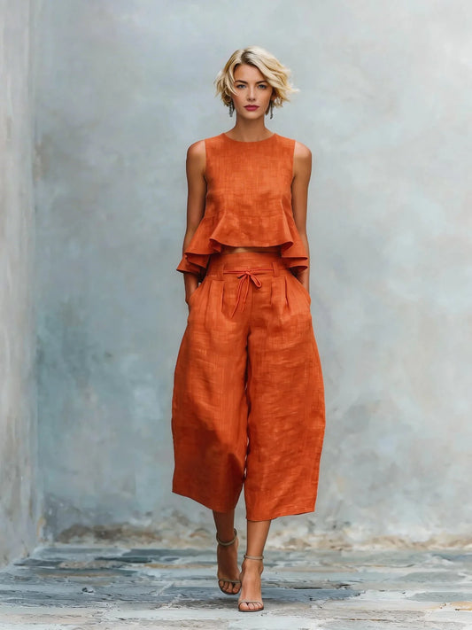 DAFNE | COMPLETO DUE PEZZI DA DONNA CON ORLO A VOLANT