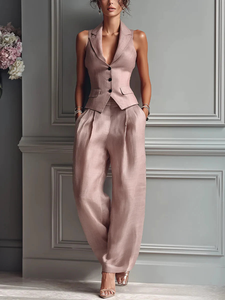 MARINA | TRAJE DE DOS PIEZAS CON CUELLO EN V Y BOTONES PARA MUJER