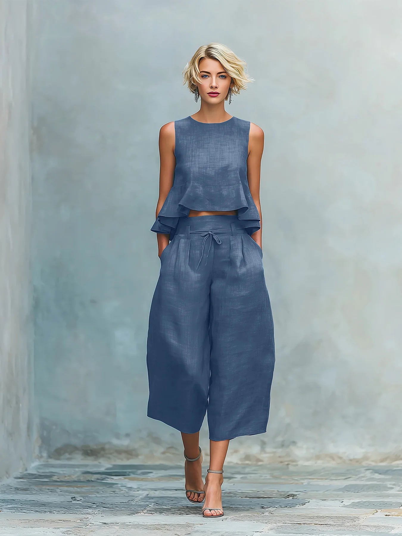 DAFNE | TRAJE DE DOS PIEZAS PARA MUJER CON BAJO CON VOLANTES