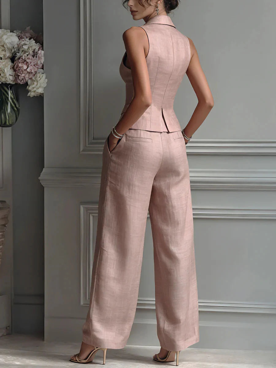 MARINA | TRAJE DE DOS PIEZAS CON CUELLO EN V Y BOTONES PARA MUJER