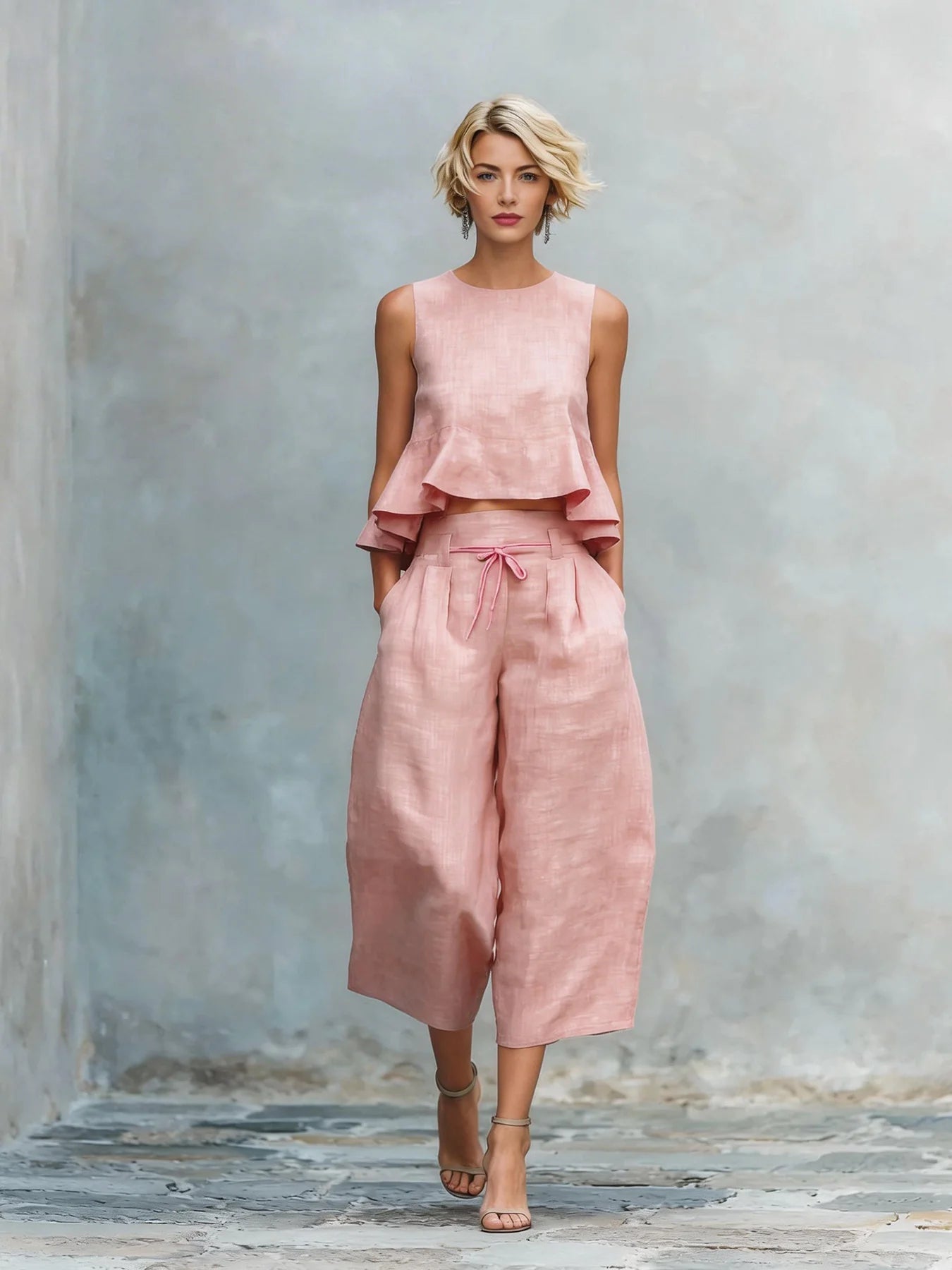 DAFNE | TRAJE DE DOS PIEZAS PARA MUJER CON BAJO CON VOLANTES