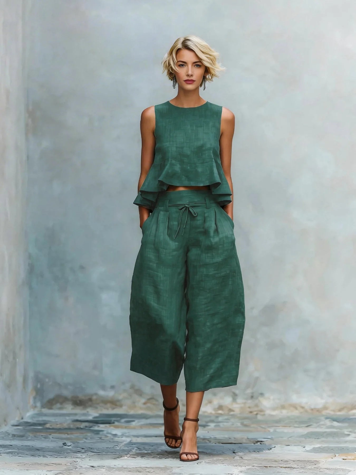 DAFNE | TRAJE DE DOS PIEZAS PARA MUJER CON BAJO CON VOLANTES