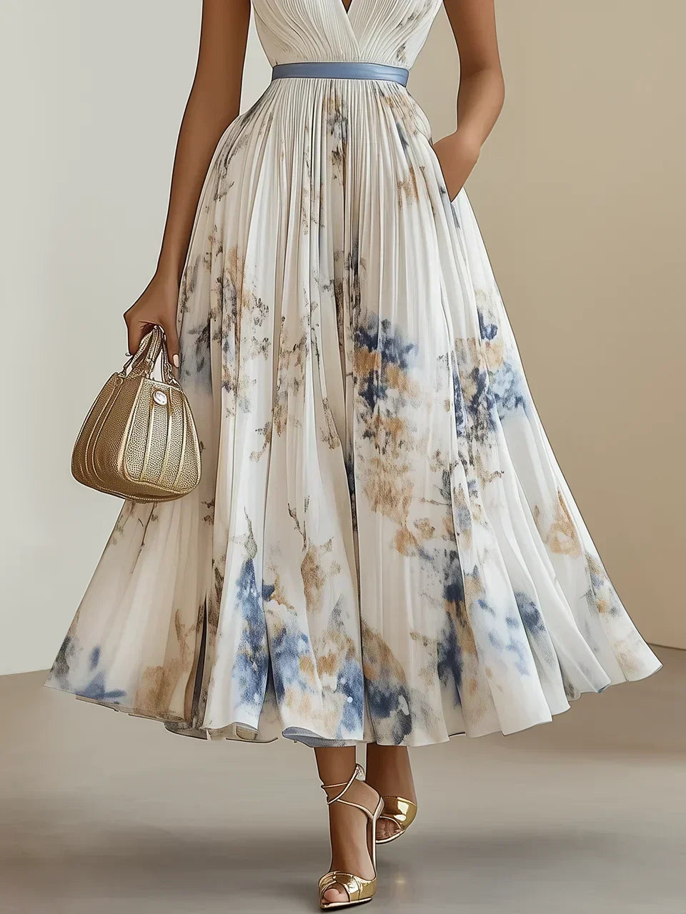 LORENA | ELEGANTE VESTIDO MIDI DE PLISADO ARTISTICO