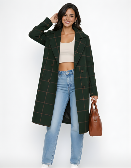 ANA | ELEGANTE ABRIGO DE LANA A CUADROS