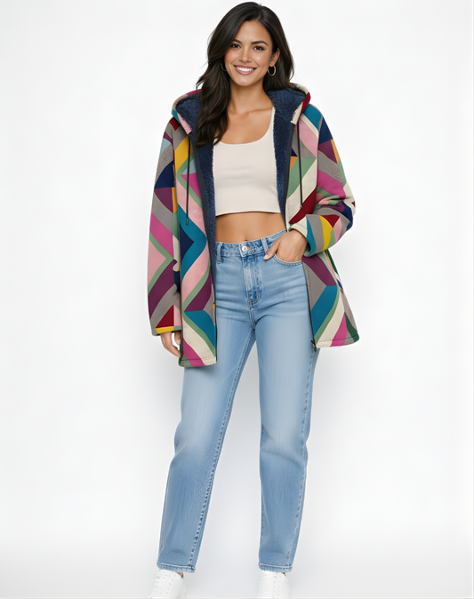 AROA | CHAQUETA LUJOSA CON CAPUCHA Y CREMALLERA INSPIRADA EN EL ARTE