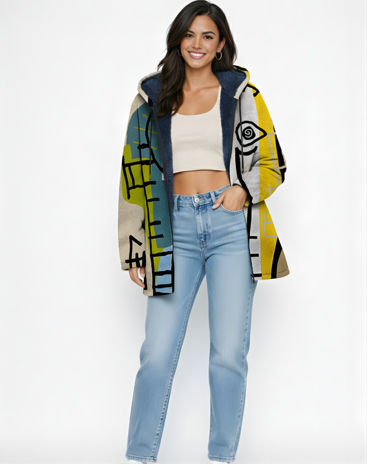 BÁRBARA | CHAQUETA LUJOSA CON CAPUCHA Y CREMALLERA INSPIRADA EN EL ARTE