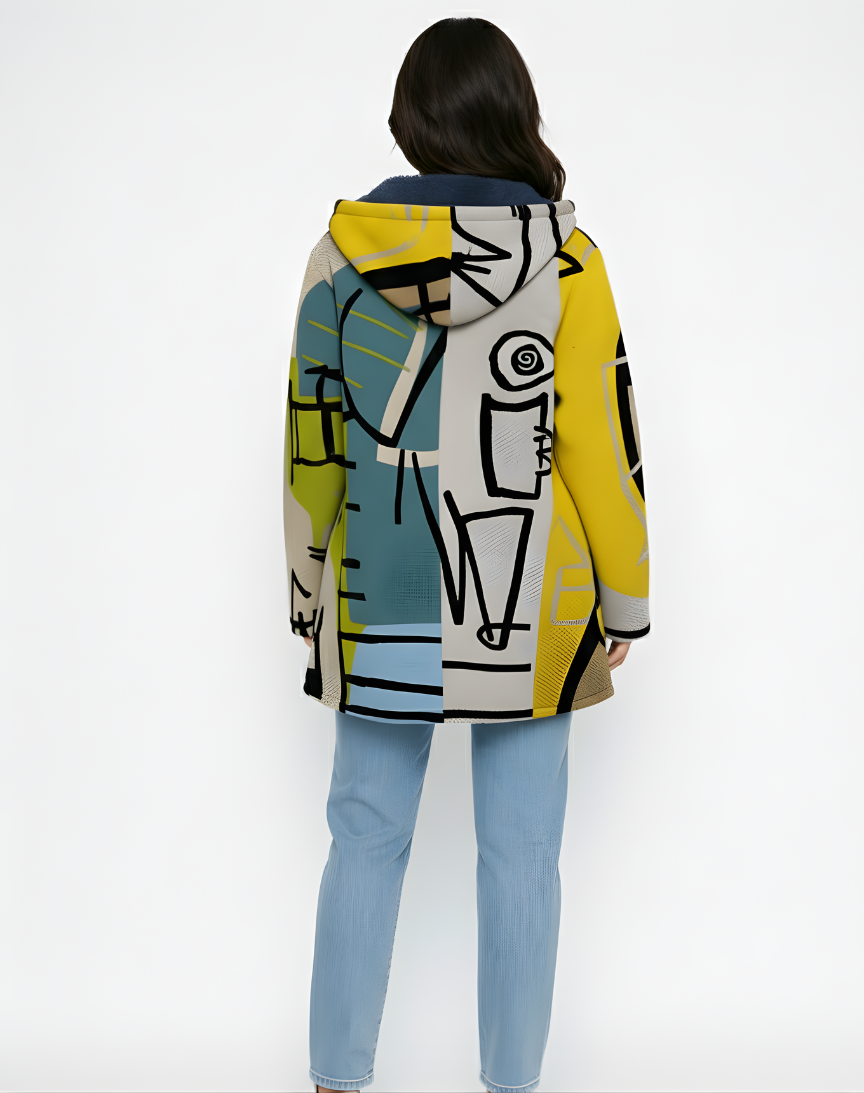 BÁRBARA | CHAQUETA LUJOSA CON CAPUCHA Y CREMALLERA INSPIRADA EN EL ARTE