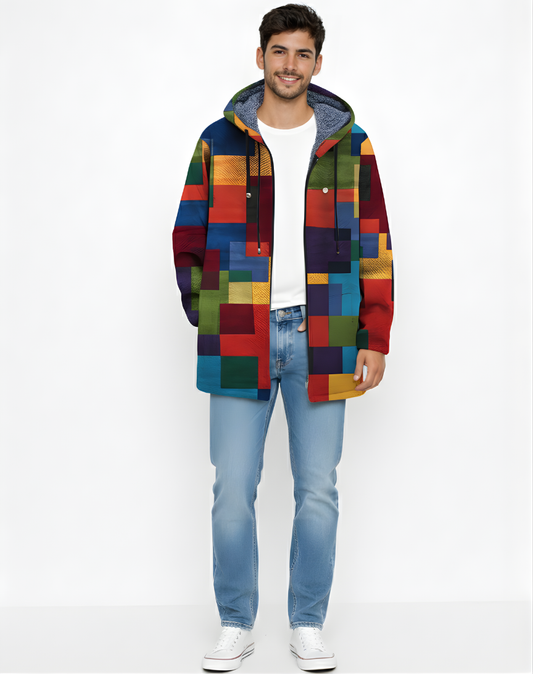 CARLOS | CHAQUETA LUJOSA CON CAPUCHA Y CREMALLERA INSPIRADA EN EL ARTE