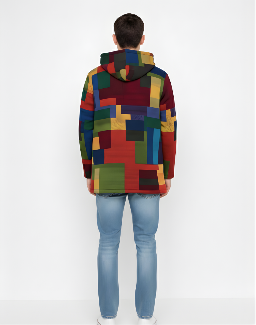 CARLOS | CHAQUETA LUJOSA CON CAPUCHA Y CREMALLERA INSPIRADA EN EL ARTE