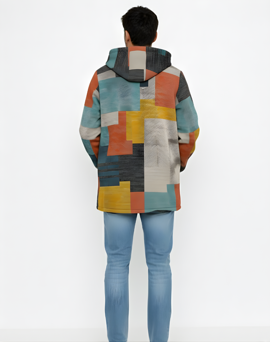 CARLOS | CHAQUETA LUJOSA CON CAPUCHA Y CREMALLERA INSPIRADA EN EL ARTE