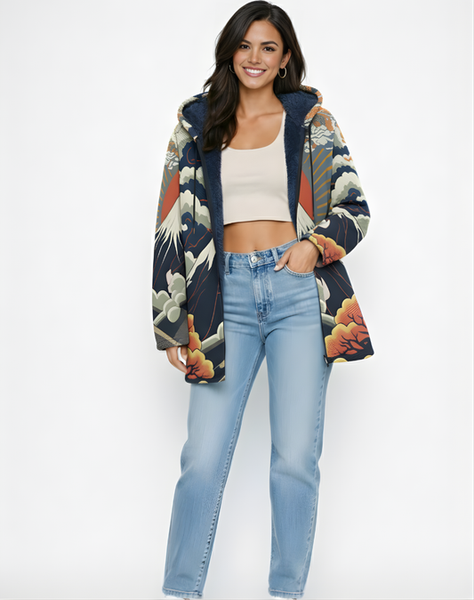 CATALINA | CHAQUETA LUJOSA CON CAPUCHA Y CREMALLERA INSPIRADA EN EL ARTE