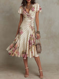 ALBA | ELEGANTE VESTIDO MIDI RETRO DE SATEN CON ESTAMPADO FLORAL