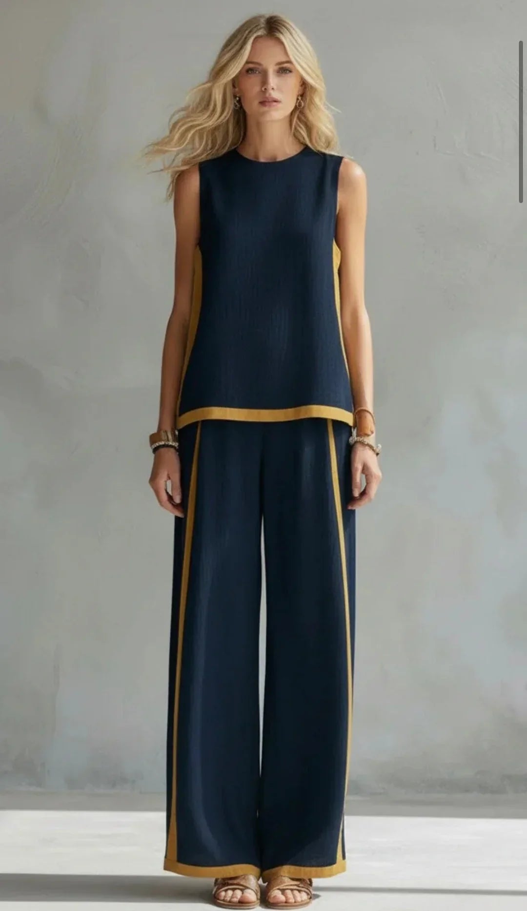 ZORAYA | ELEGANTE Y CASUAL CONJUNTO DE CHALECO Y PANTALÓN CON ACABADOS BICOLOR