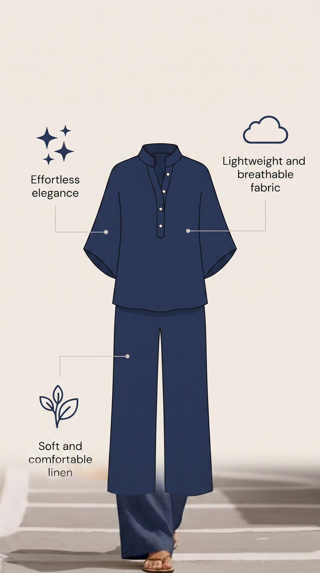 MARIBEL | TRAJE DE LINO CON MANGAS MURCIÉLAGO Y PANTALÓN DE PIERNA ANCHA