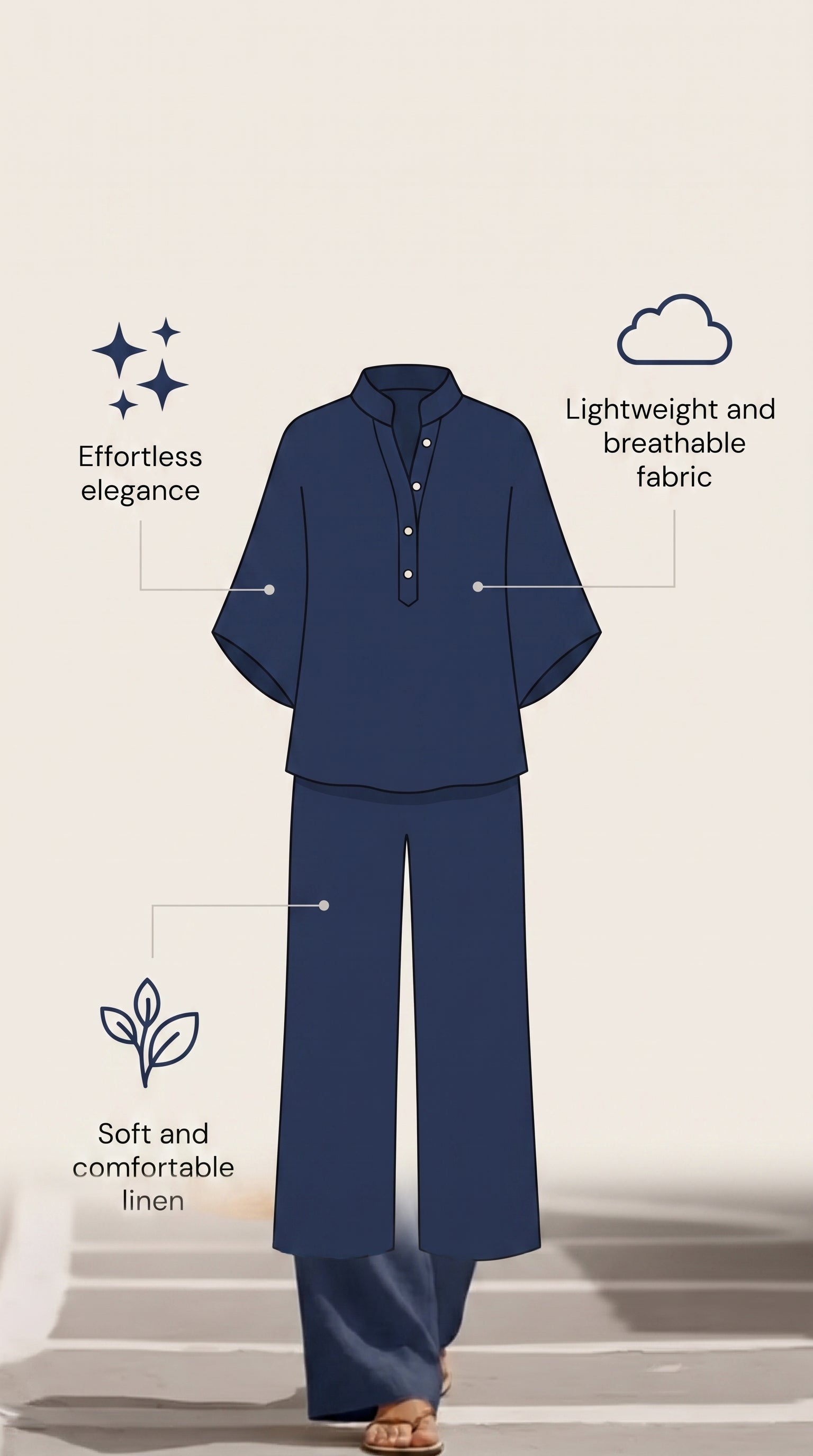 MARIBEL | TRAJE DE LINO CON MANGAS MURCIÉLAGO Y PANTALÓN DE PIERNA ANCHA