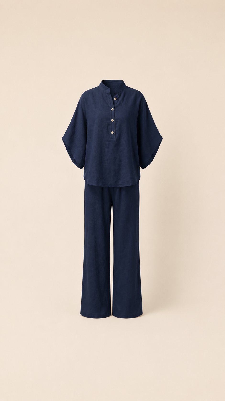 MARIBEL | TRAJE DE LINO CON MANGAS MURCIÉLAGO Y PANTALÓN DE PIERNA ANCHA