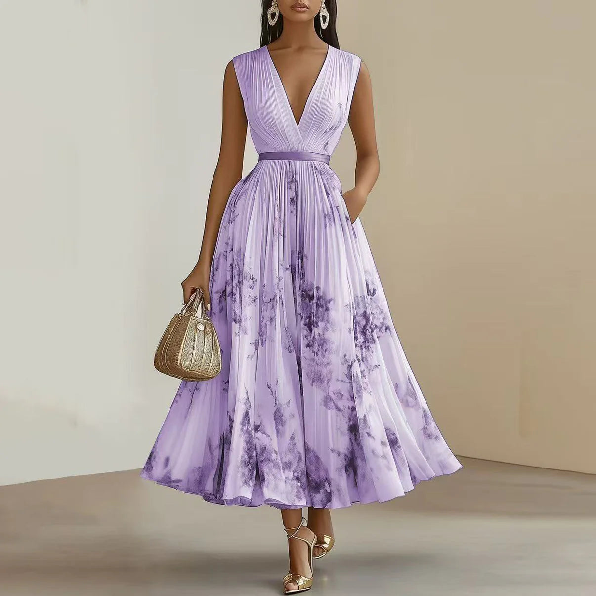LORENA | ELEGANTE VESTIDO MIDI DE PLISADO ARTISTICO