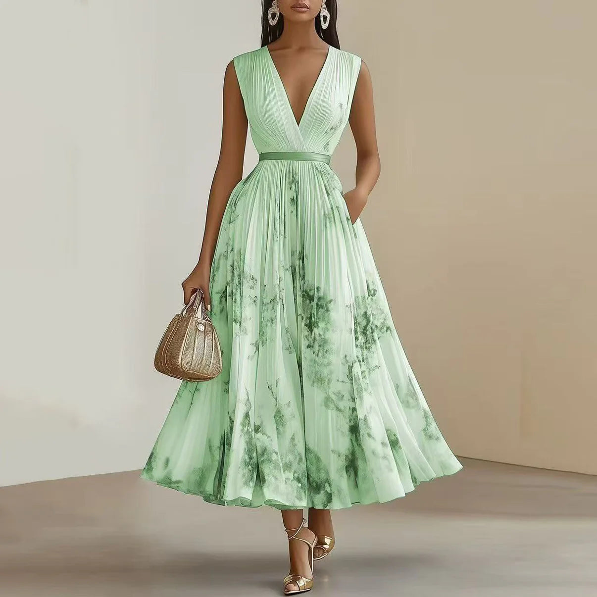 LORENA | ELEGANTE VESTIDO MIDI DE PLISADO ARTISTICO