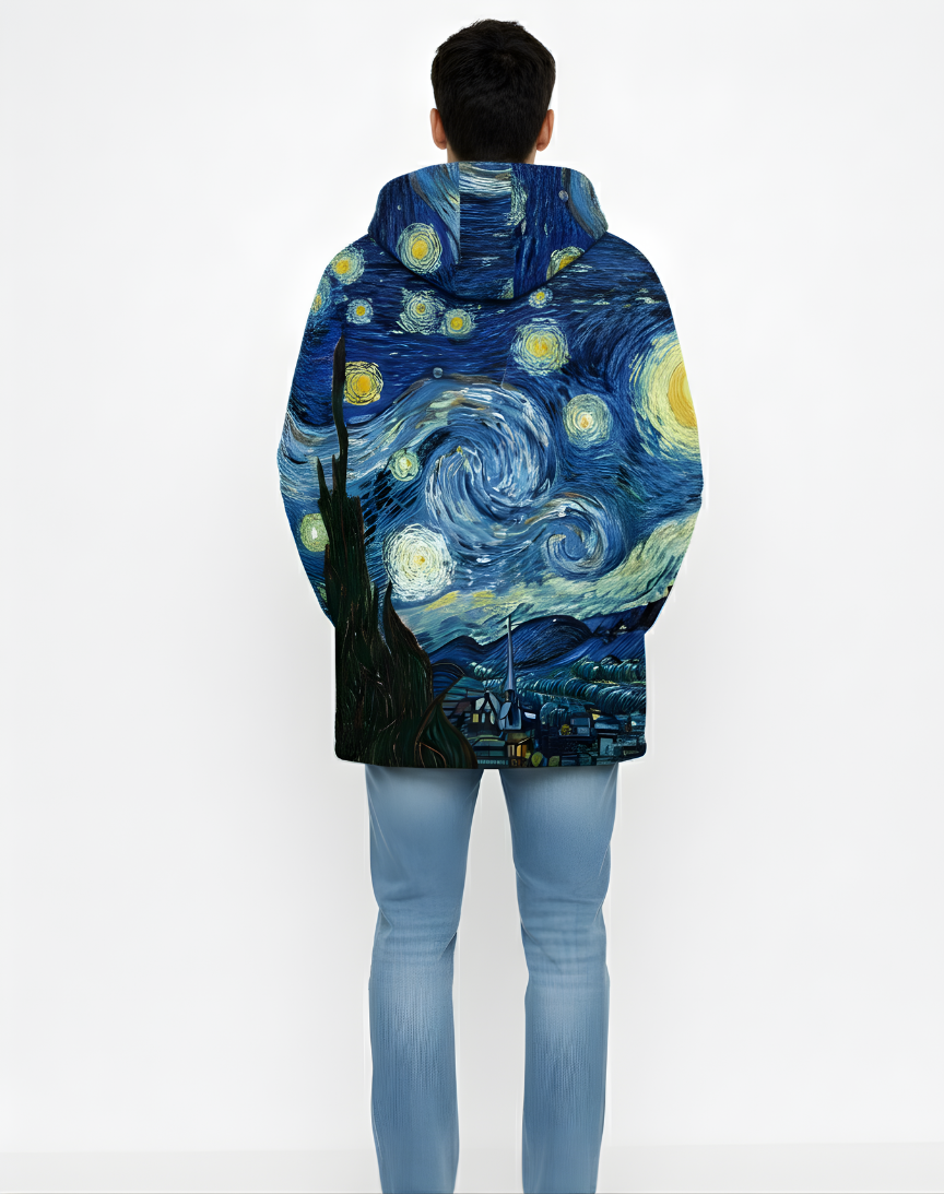 RODRIGO | CHAQUETA LUJOSA CON CAPUCHA Y CREMALLERA INSPIRADA EN EL ARTE