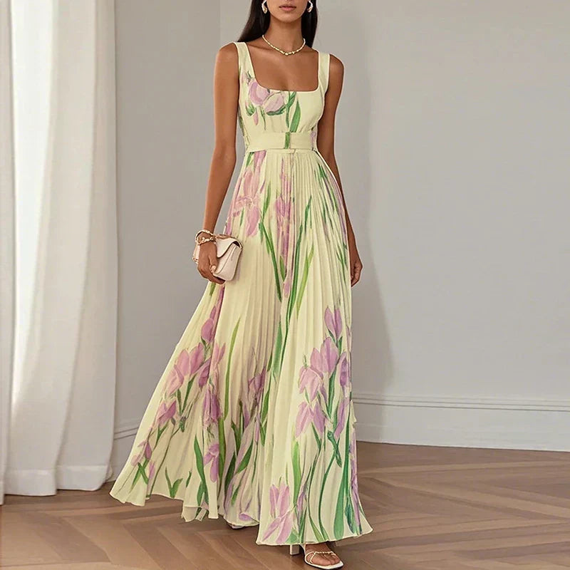 OLGA | VESTIDO LARGO FLORAL DE CORTE A CON ESTAMPADO FLORAL