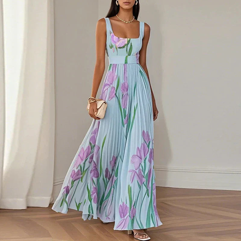 OLGA | VESTIDO LARGO FLORAL DE CORTE A CON ESTAMPADO FLORAL