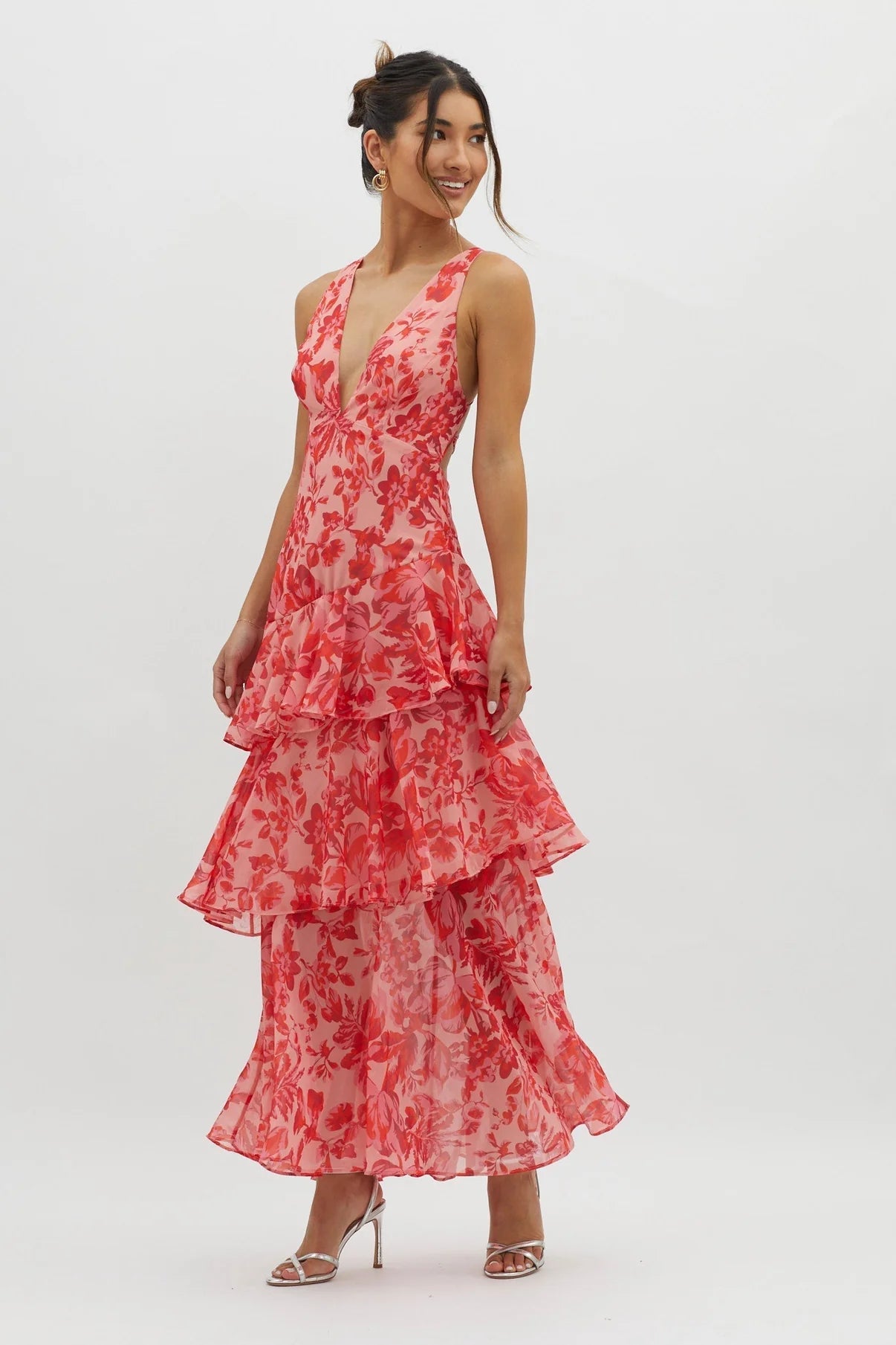 LISA | VESTIDO LARGO CON VOLANTES FLORALES