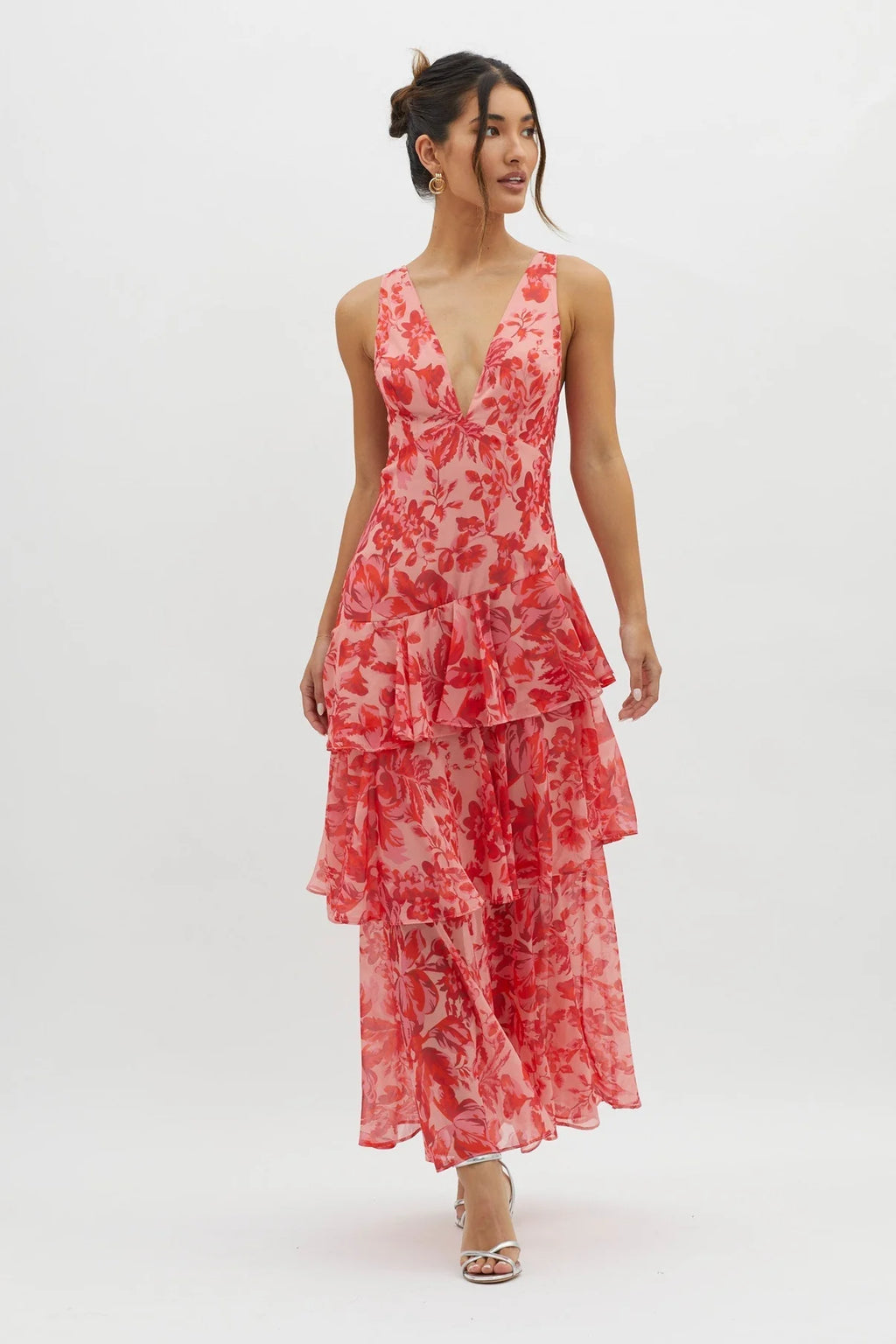 LISA | VESTIDO LARGO CON VOLANTES FLORALES