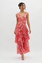 LISA | VESTIDO LARGO CON VOLANTES FLORALES