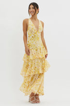 LISA | VESTIDO LARGO CON VOLANTES FLORALES