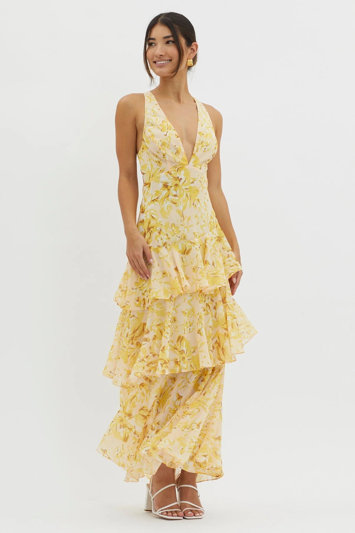 LISA | VESTIDO LARGO CON VOLANTES FLORALES