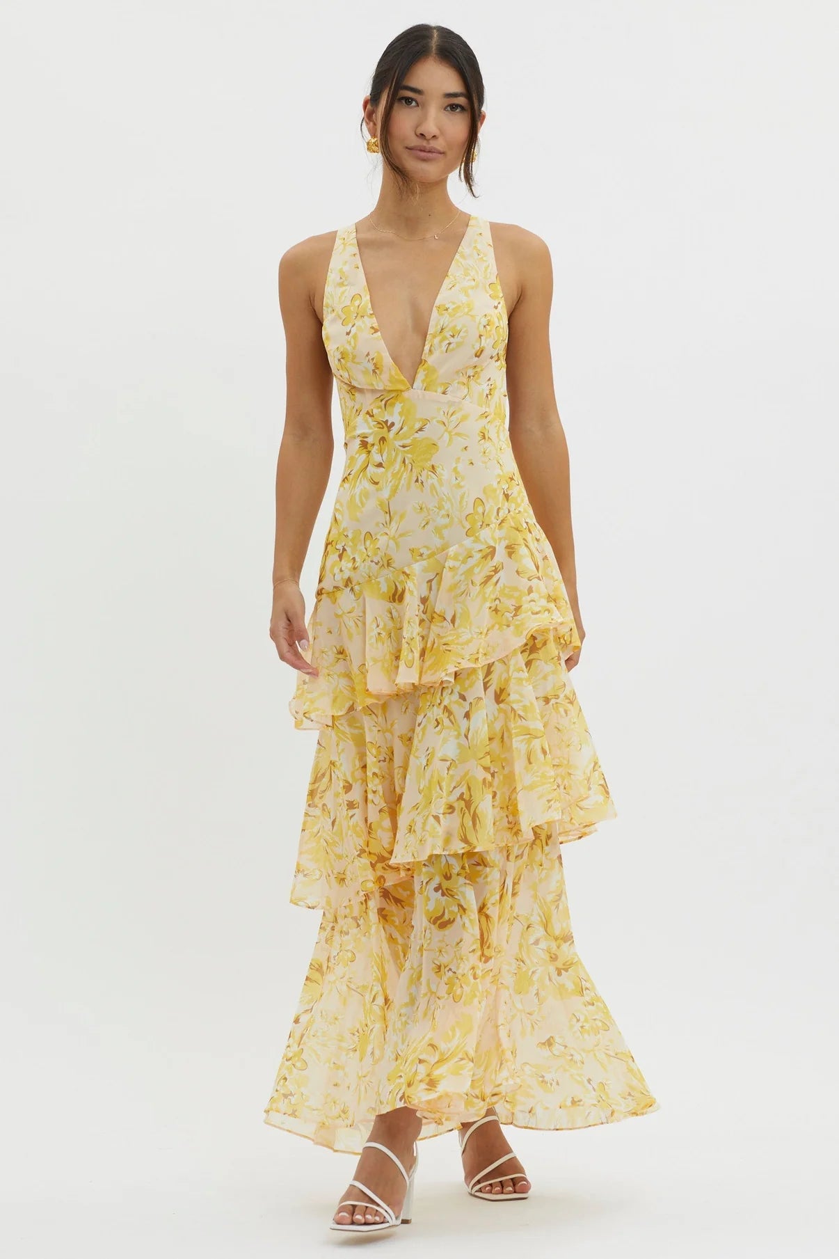 LISA | VESTIDO LARGO CON VOLANTES FLORALES