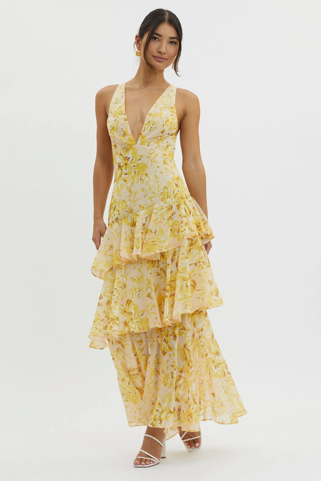 LISA | VESTIDO LARGO CON VOLANTES FLORALES