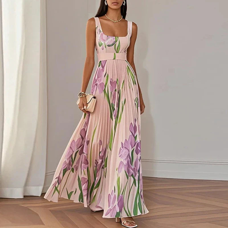 OLGA | VESTIDO LARGO FLORAL DE CORTE A CON ESTAMPADO FLORAL