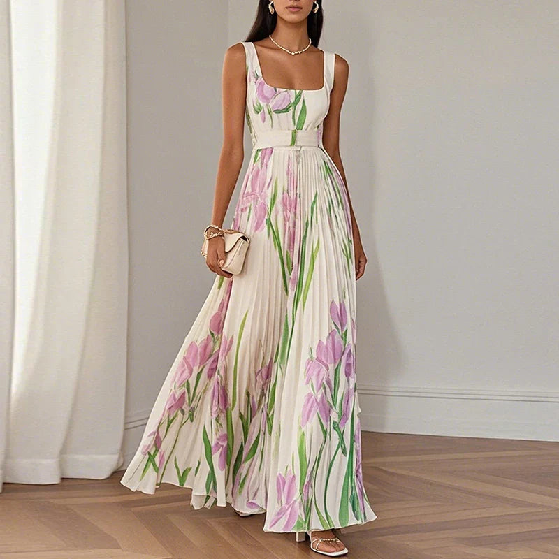 OLGA | VESTIDO LARGO FLORAL DE CORTE A CON ESTAMPADO FLORAL