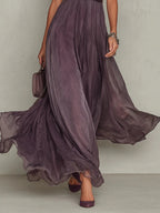 FLAVIA | VESTIDO LARGO MORADO CON ESCOTE EN FORMA DE OJO DE CERRADURA Y RIBETE DE ENCAJE DE GRASA