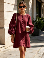 BRUNA | MINIVESTIDO CON BOTONES Y MANGAS FLORALES EXTRAVAGANTES