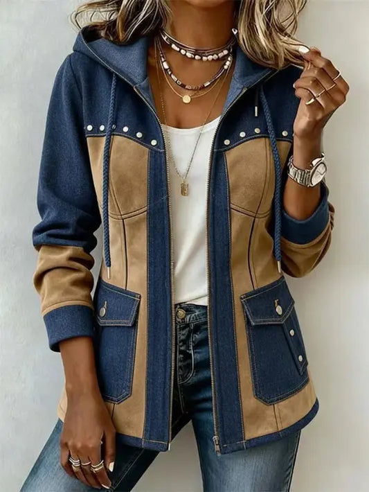 ADRIANA | GIACCA CON CAPPUCCIO BLU NAVY E BEIGE