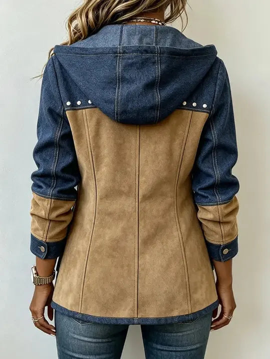ADRIANA | GIACCA CON CAPPUCCIO BLU NAVY E BEIGE