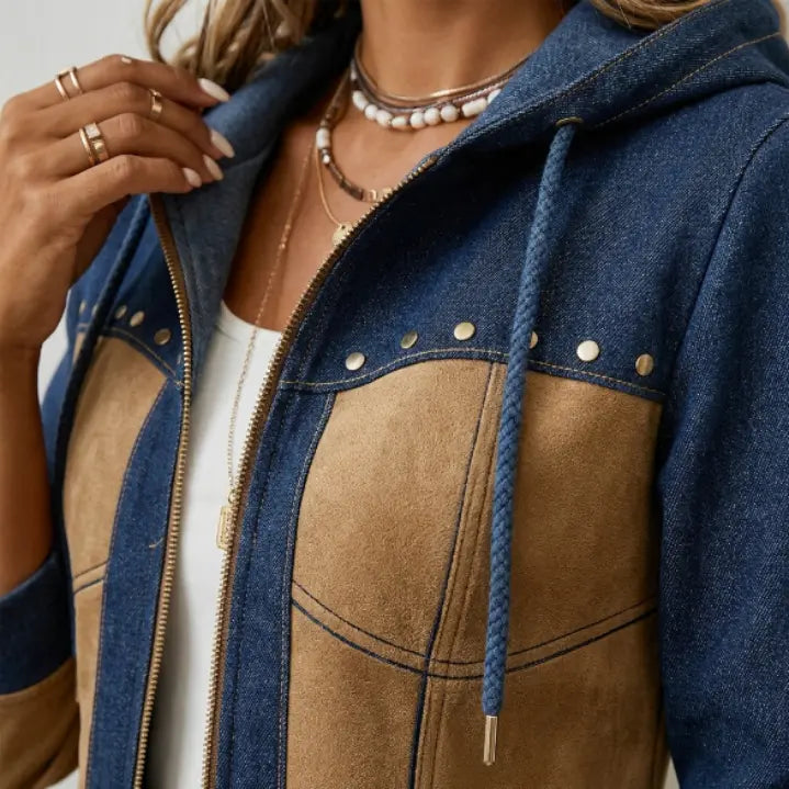 ADRIANA | GIACCA CON CAPPUCCIO BLU NAVY E BEIGE