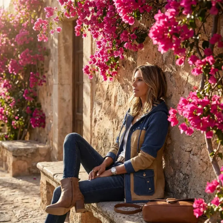 ADRIANA | GIACCA CON CAPPUCCIO BLU NAVY E BEIGE