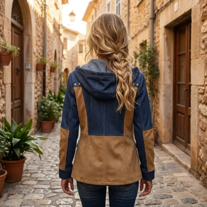 ADRIANA | GIACCA CON CAPPUCCIO BLU NAVY E BEIGE
