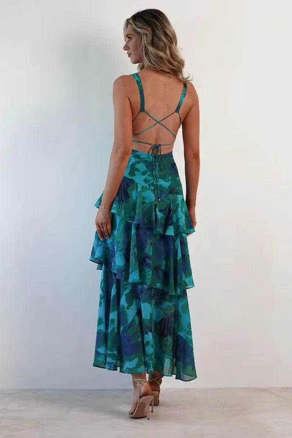 LISA | VESTIDO LARGO CON VOLANTES FLORALES