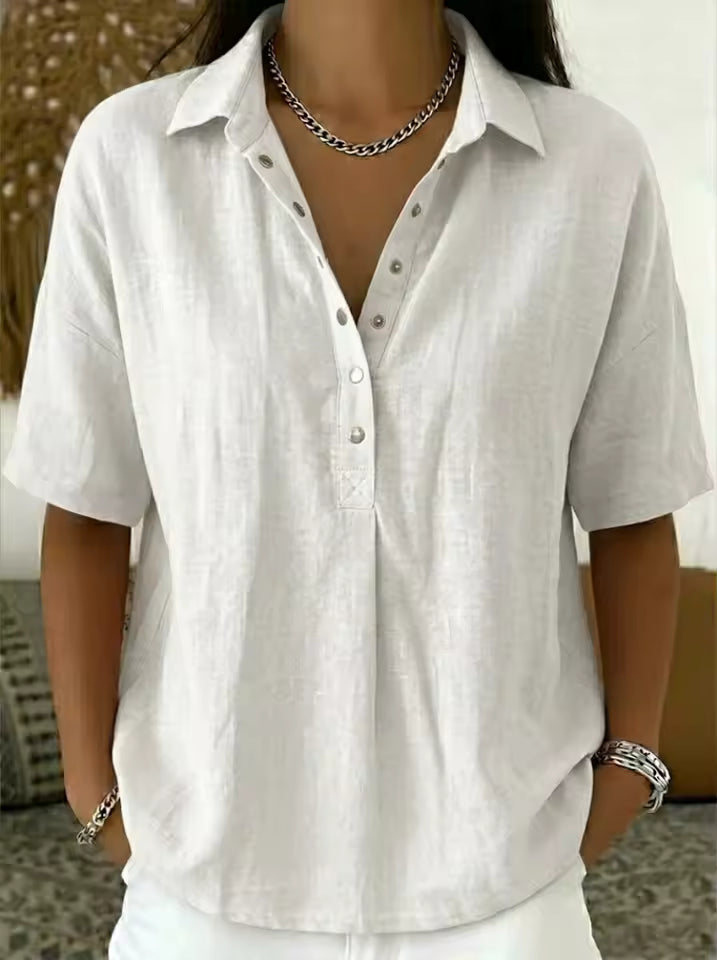 CAMILA | BLUSA CON CUELLO Y DETALLE DE BOTONES (¡TEMPORALMENTE 1+1 GRATIS!)