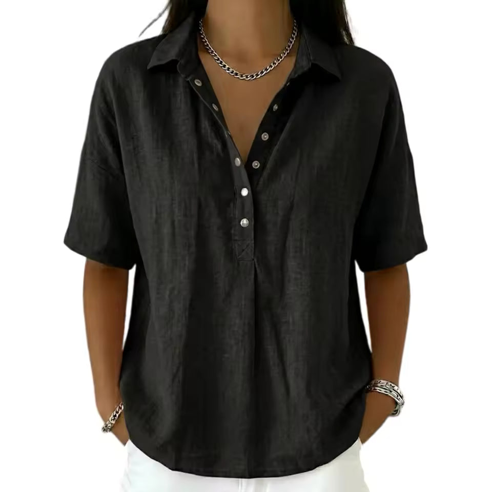 CAMILA | BLUSA CON CUELLO Y DETALLE DE BOTONES (¡TEMPORALMENTE 1+1 GRATIS!)