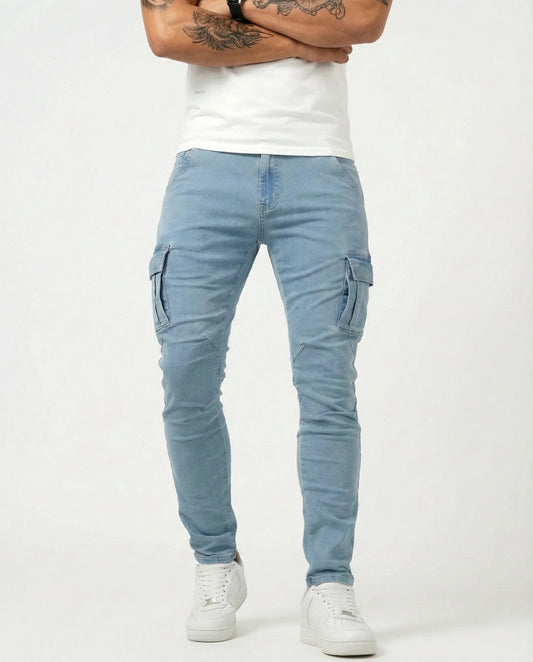 ADRIÁN | PANTALONI CARGO BLU NAVY ELASTICI